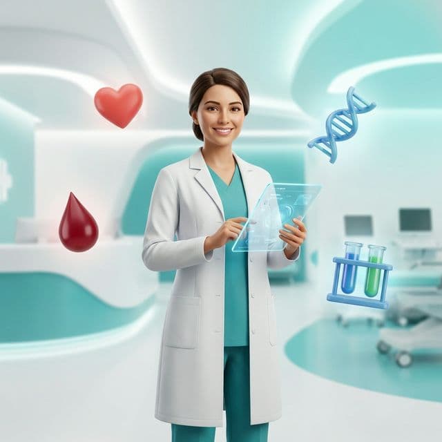 Professional healthcare doctor with medical icons